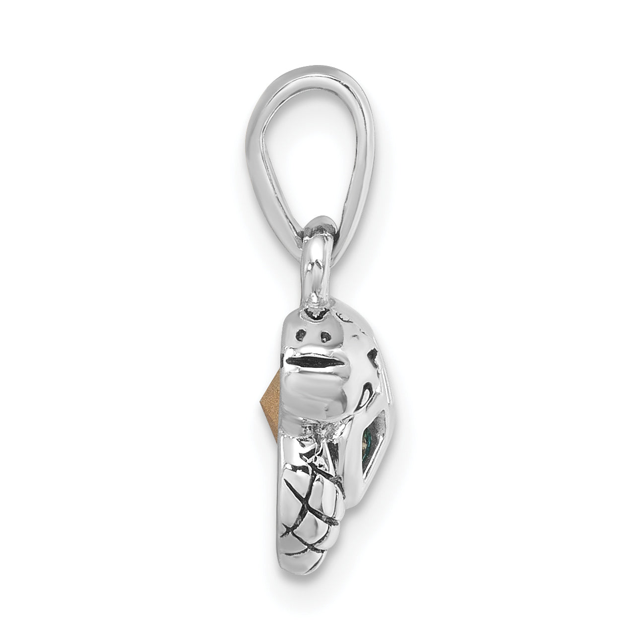 Sterling Silver Rhodium-Plated Polished and Antiqued Crystal Swimming Turtle Pendant Secondary image