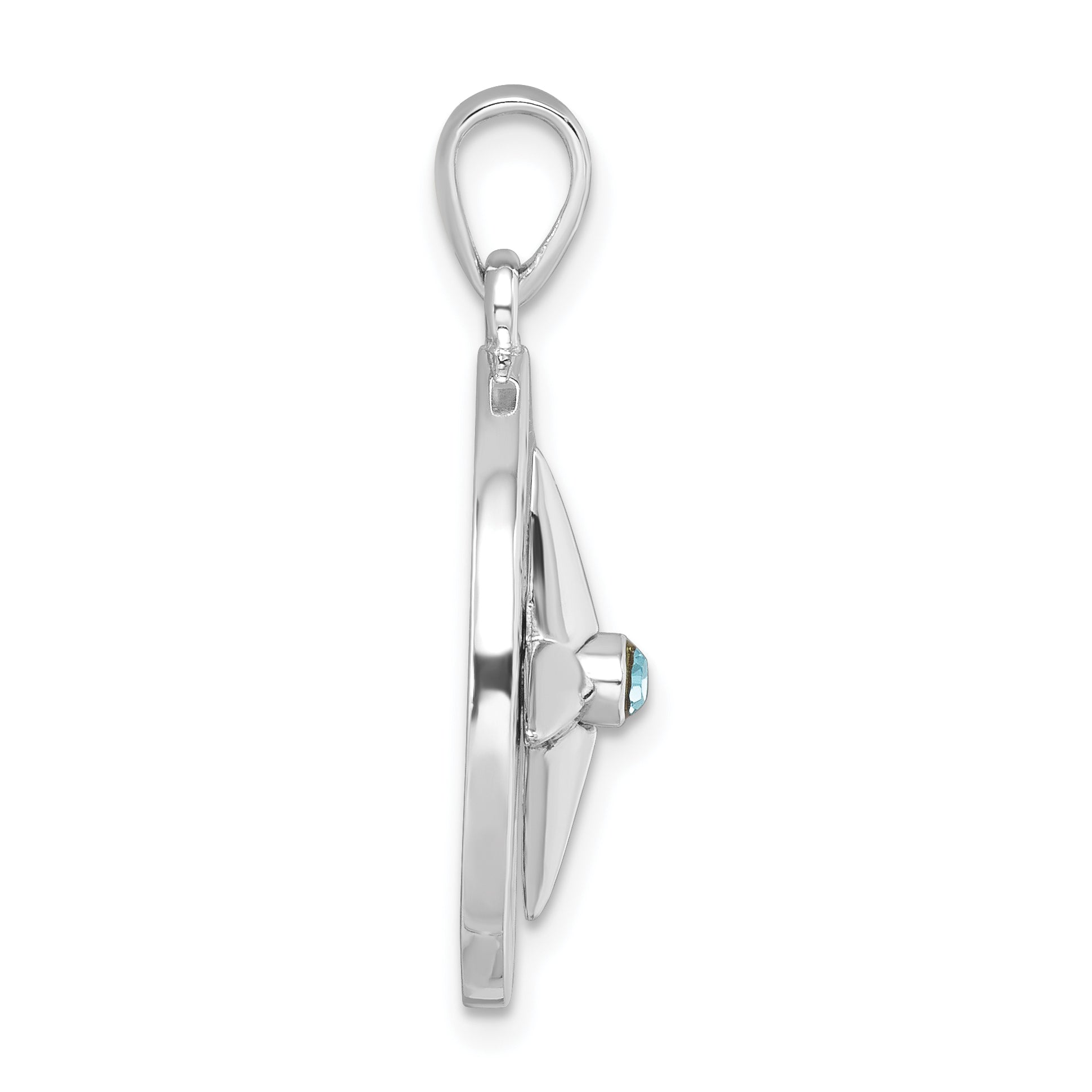 Sterling Silver Rhodium-Plated Polished Moveable Crystal Compass Pendant Secondary image
