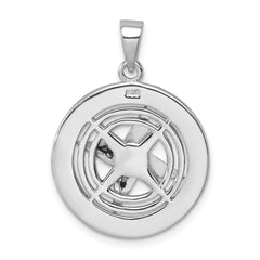 Sterling Silver Rhodium-Plated Polished Moveable Crystal Compass Pendant