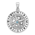 Sterling Silver Rhodium-Plated Polished Moveable Crystal Compass Pendant