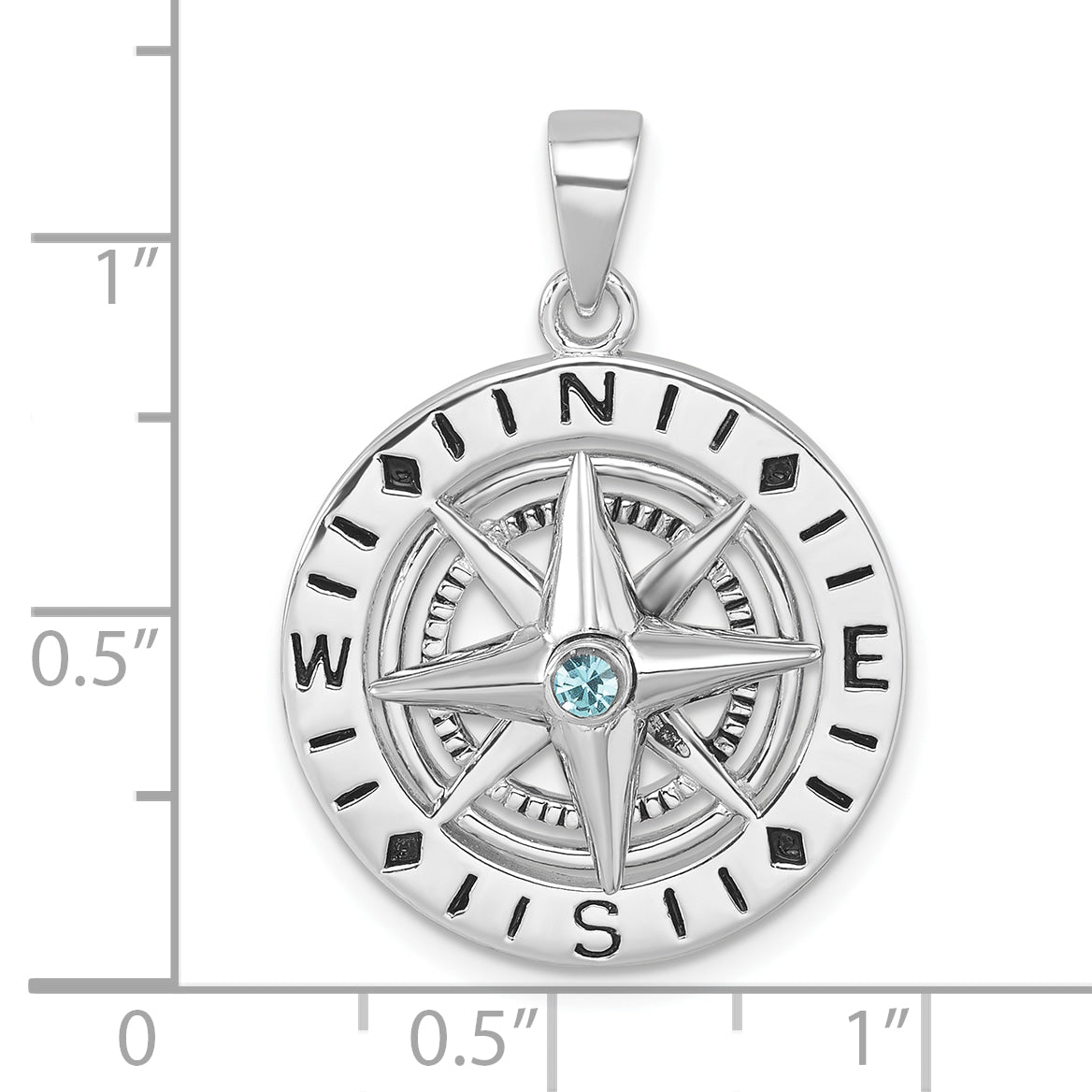 Sterling Silver Rhodium-Plated Polished Moveable Crystal Compass Pendant