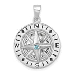 Sterling Silver Rhodium-Plated Polished Moveable Crystal Compass Pendant