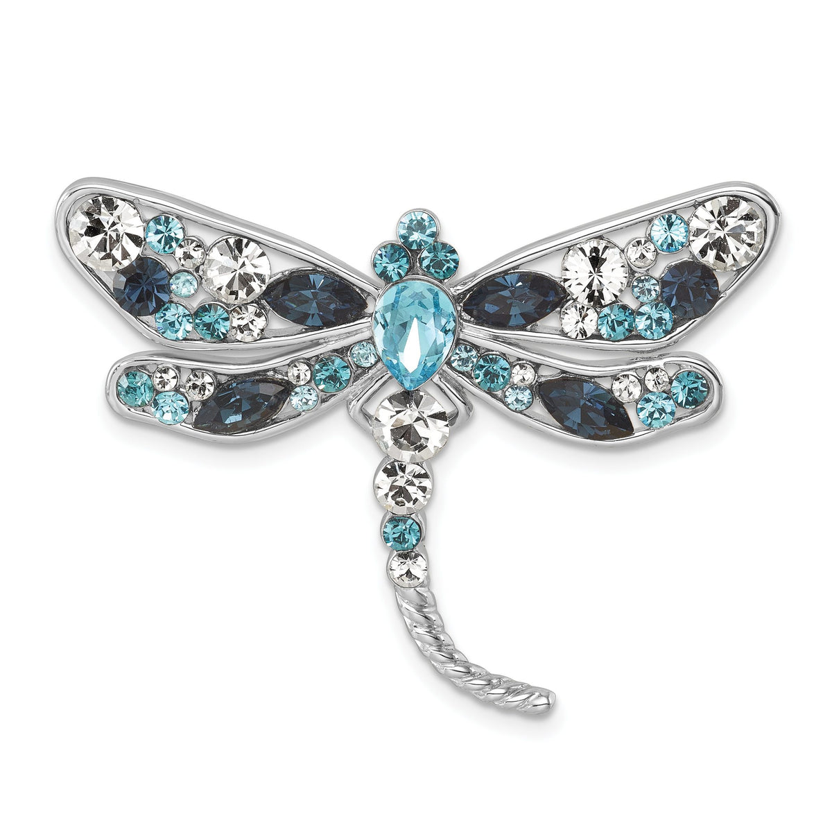 Dragonfly Slide Pendant in Sterling Silver with Blue Crystal, 30mm - Sophia Jewelers Main image