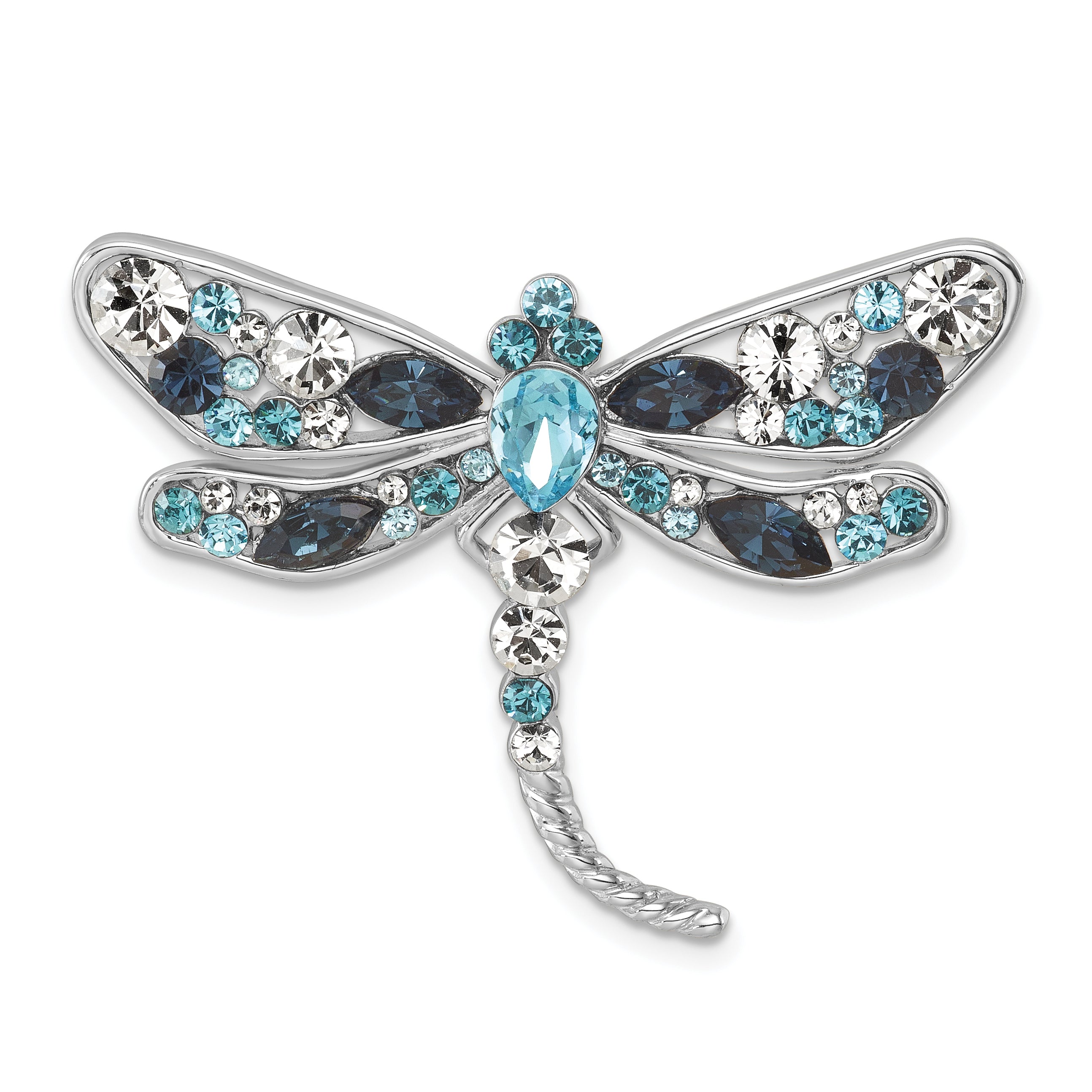 Sterling Silver Rhodium-plated Polished Crystal Inlay Dragonfly Chain Slide Main image
