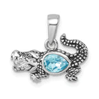 Sterling Silver Rhodium-plated Antiqued Crystal Inlay Alligator Pendant