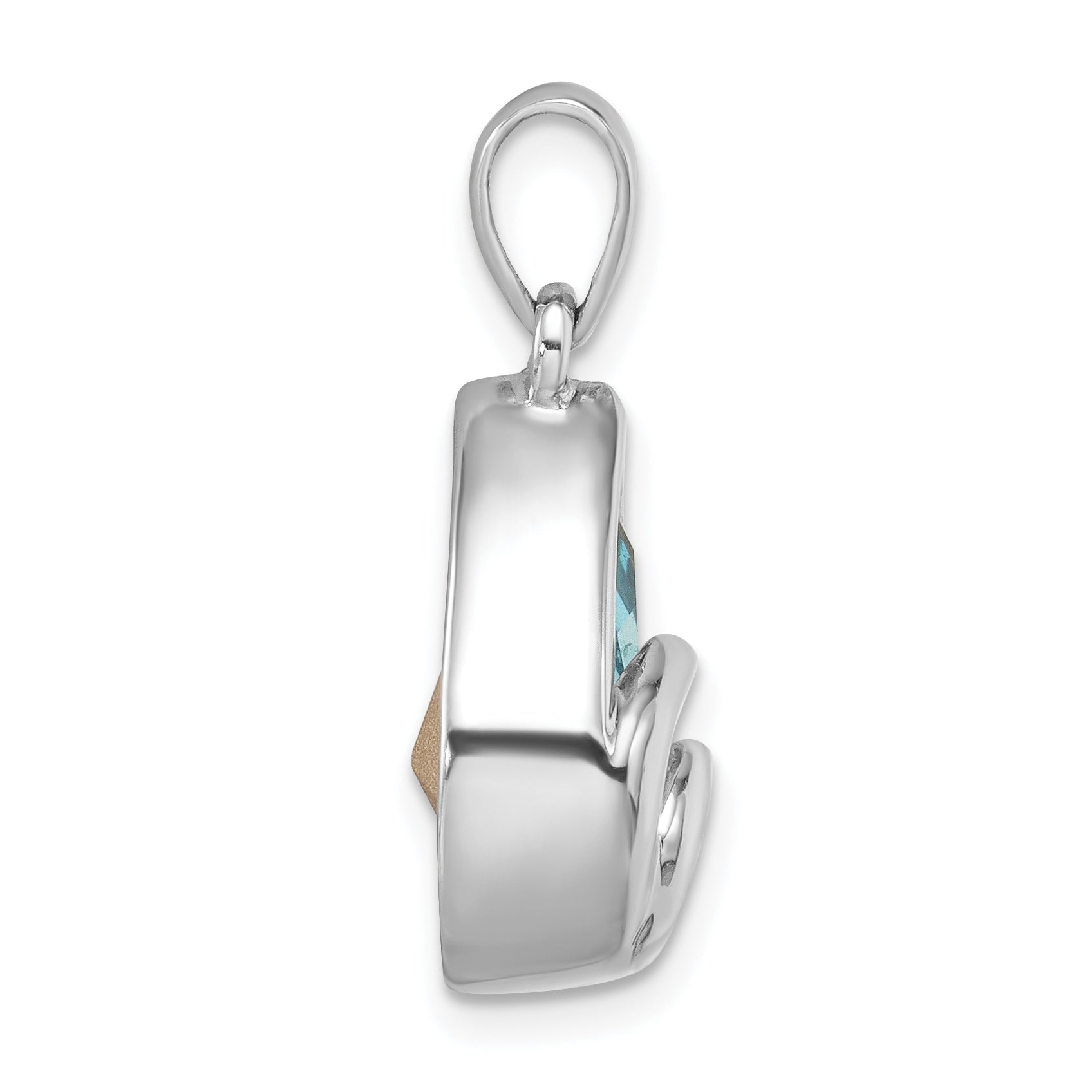 Sterling Silver Rhodium-Plated Polished Crystal Wave Tear Drop Pendant Secondary image