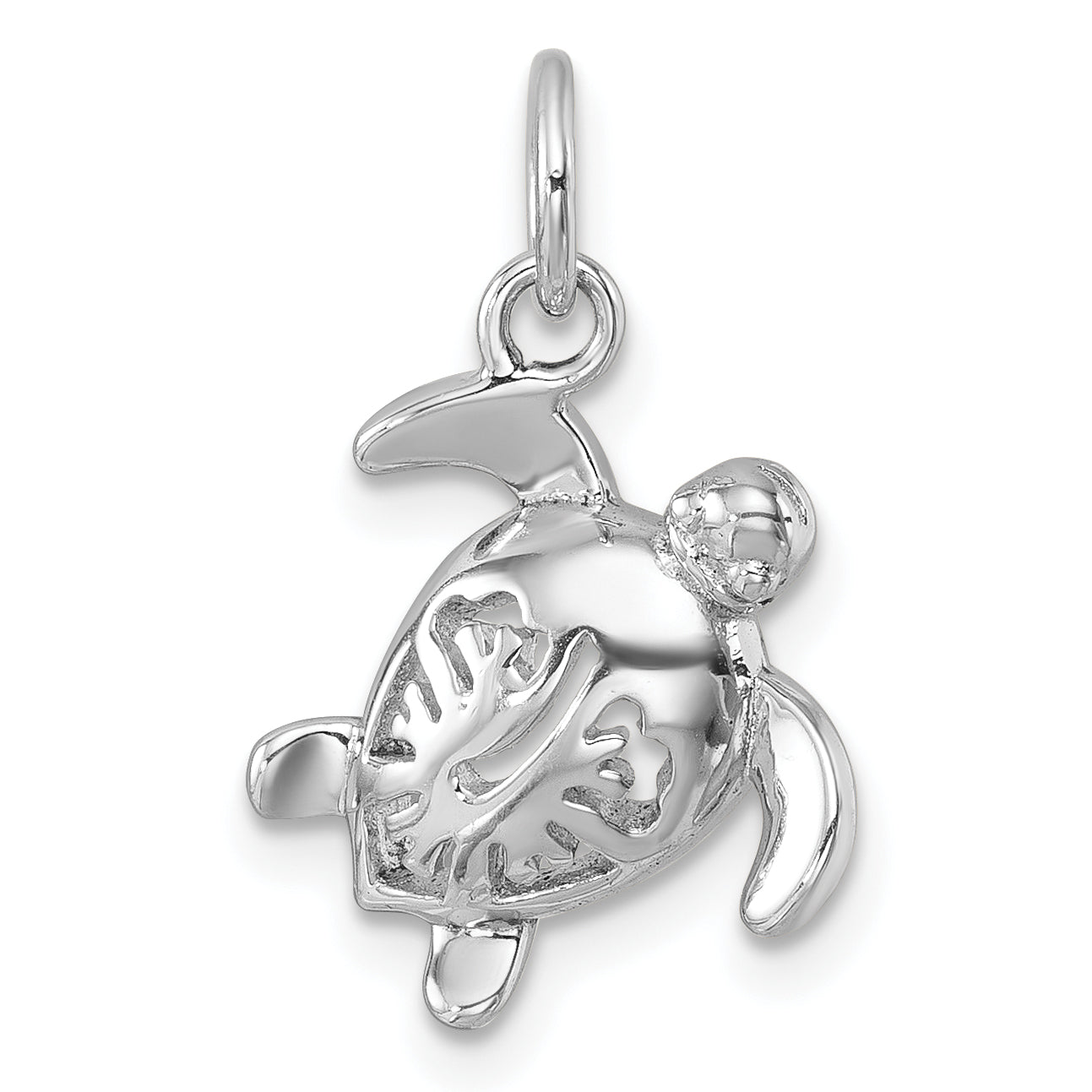 Sterling Silver Rhodium-Plated Tiny Turtle with Flower Back Pendant Main image