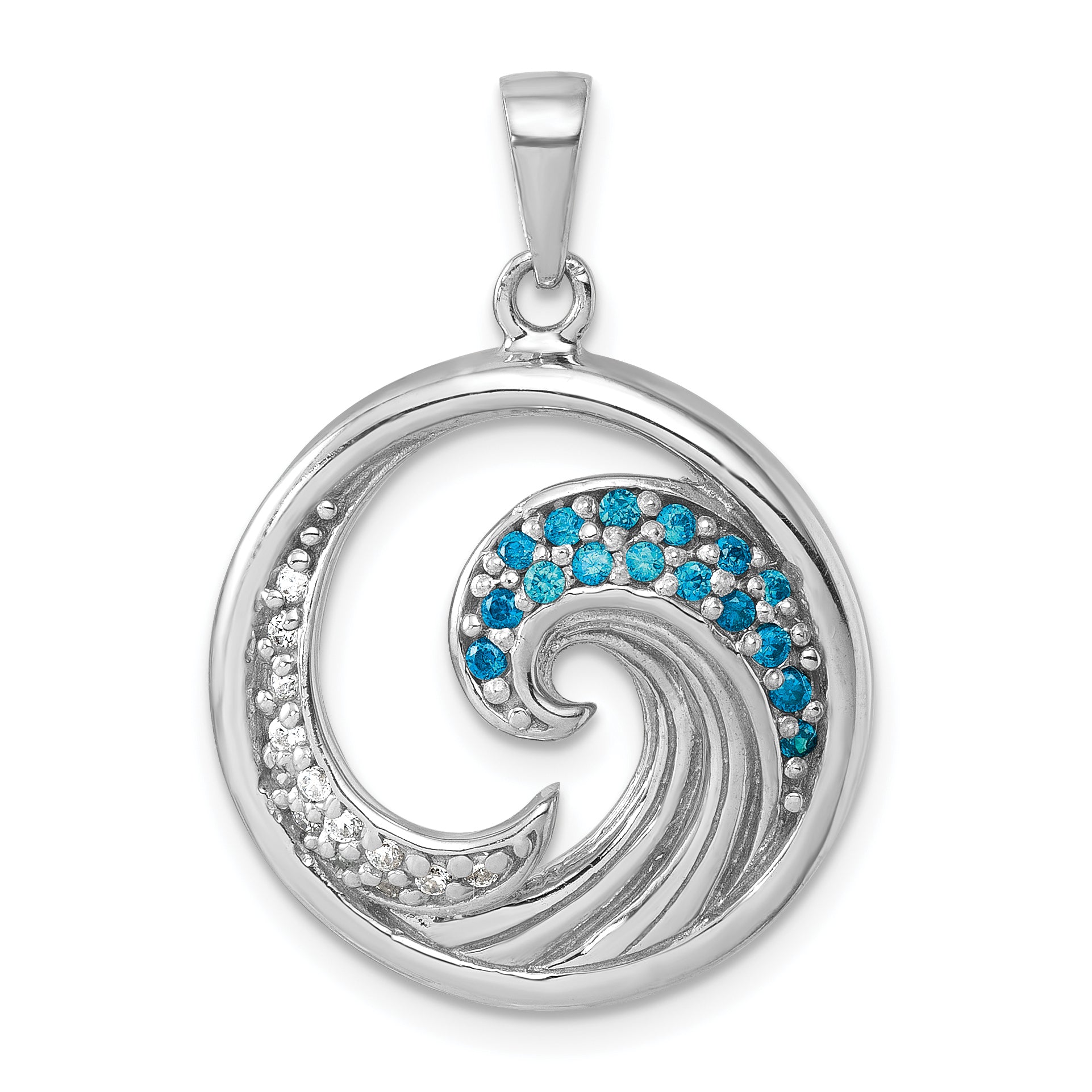 Sterling Silver Rhodium-Plated Polished CZ Wave Pendant Main image