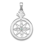 Sterling Silver Rhodium-plated Blue CZ Compass Rose with Small Anchor Pendant