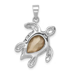 Sterling Silver Rhodium-plated Antiqued Blue Crystal Turtle Pendant