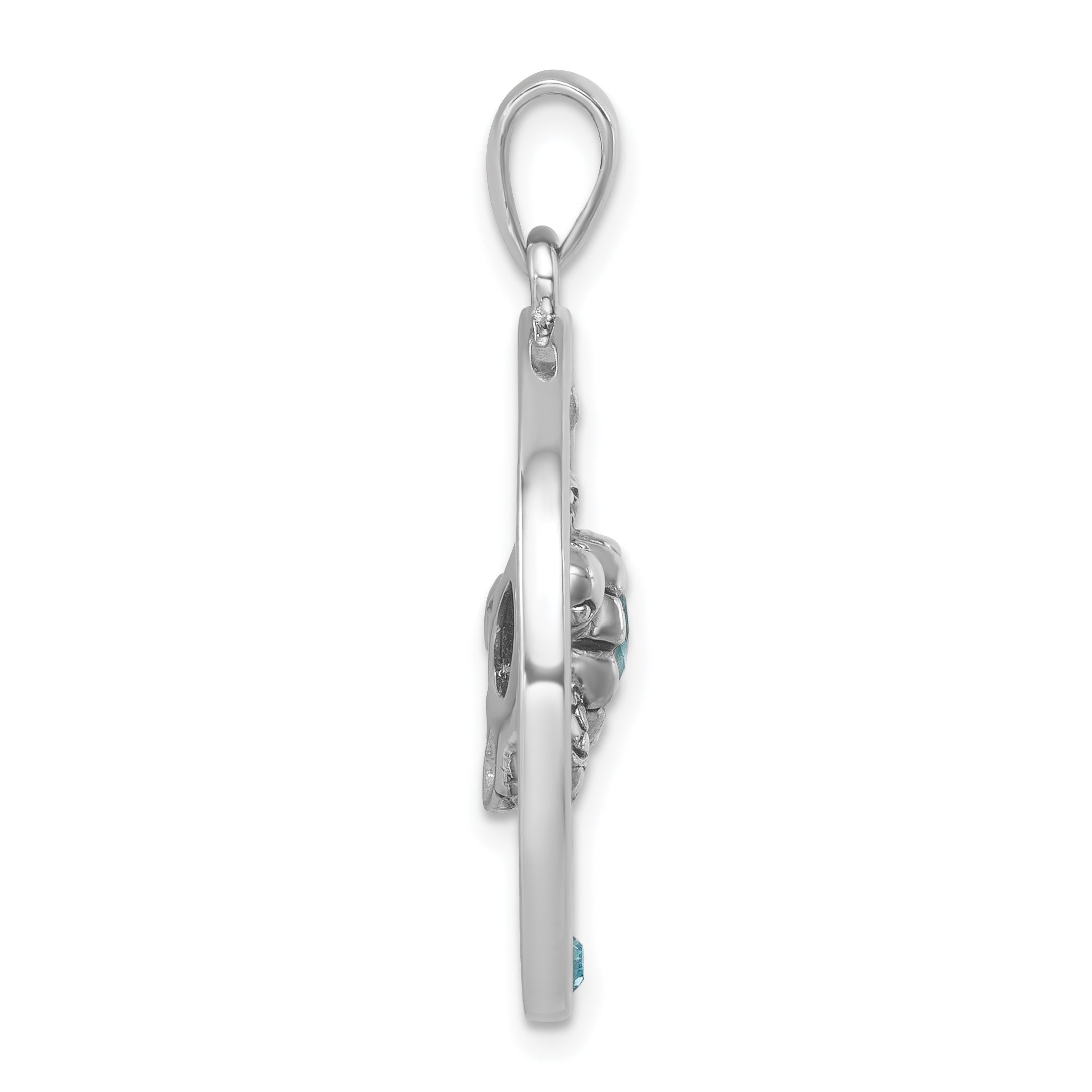 Sterling Silver Rhodium-plated Antiqued Round Moveable Crystal Turtle Pendant Secondary image