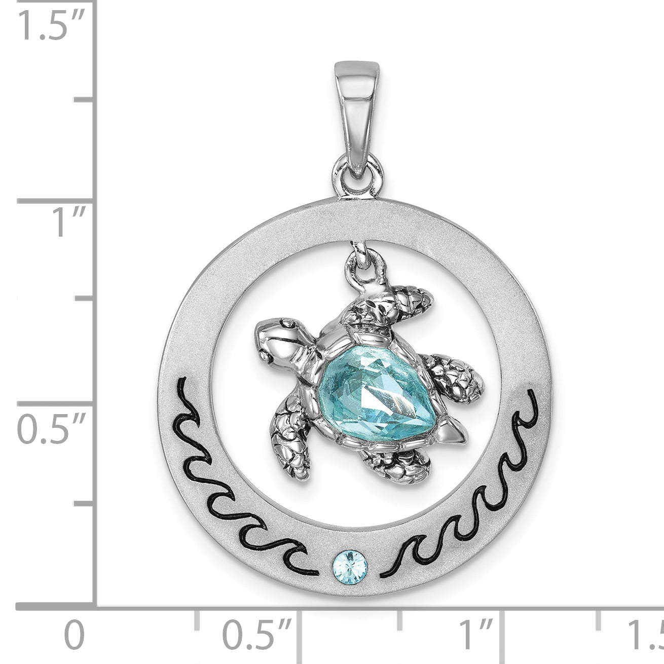 Sterling Silver Rhodium-plated Antiqued Round Moveable Crystal Turtle Pendant