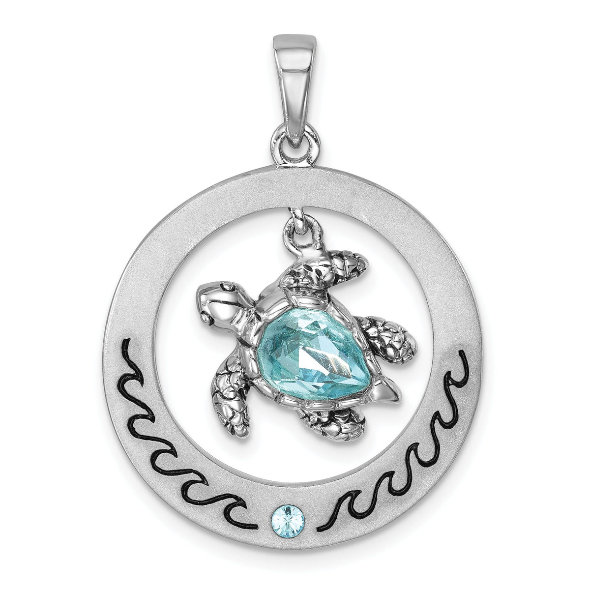 Turtle Pendant in Sterling Silver with Blue Crystal Accents, 33mm - Sophia Jewelers Main image