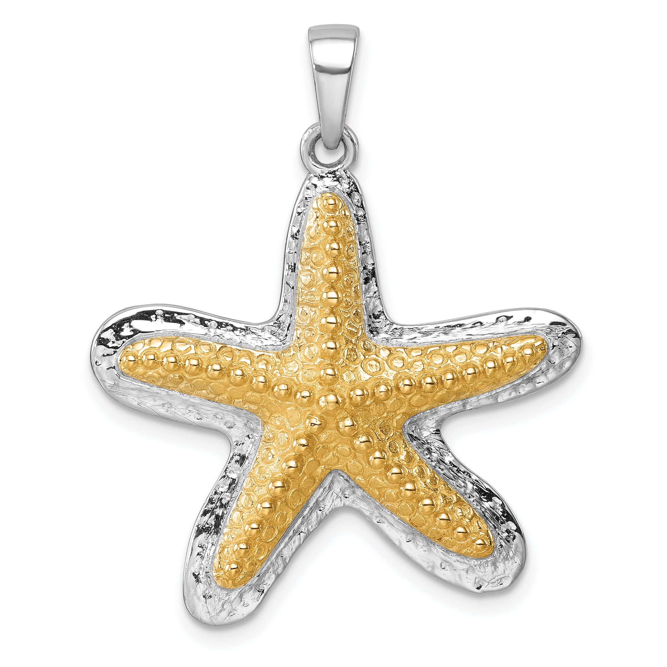 Sterling Silver Rhodium-plated Polished Gold-tone Star Fish Pendant Main image