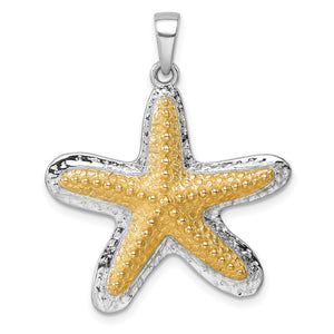 Starfish Pendant in Sterling Silver with Blue Crystal Accents, 34mm - Sophia Jewelers