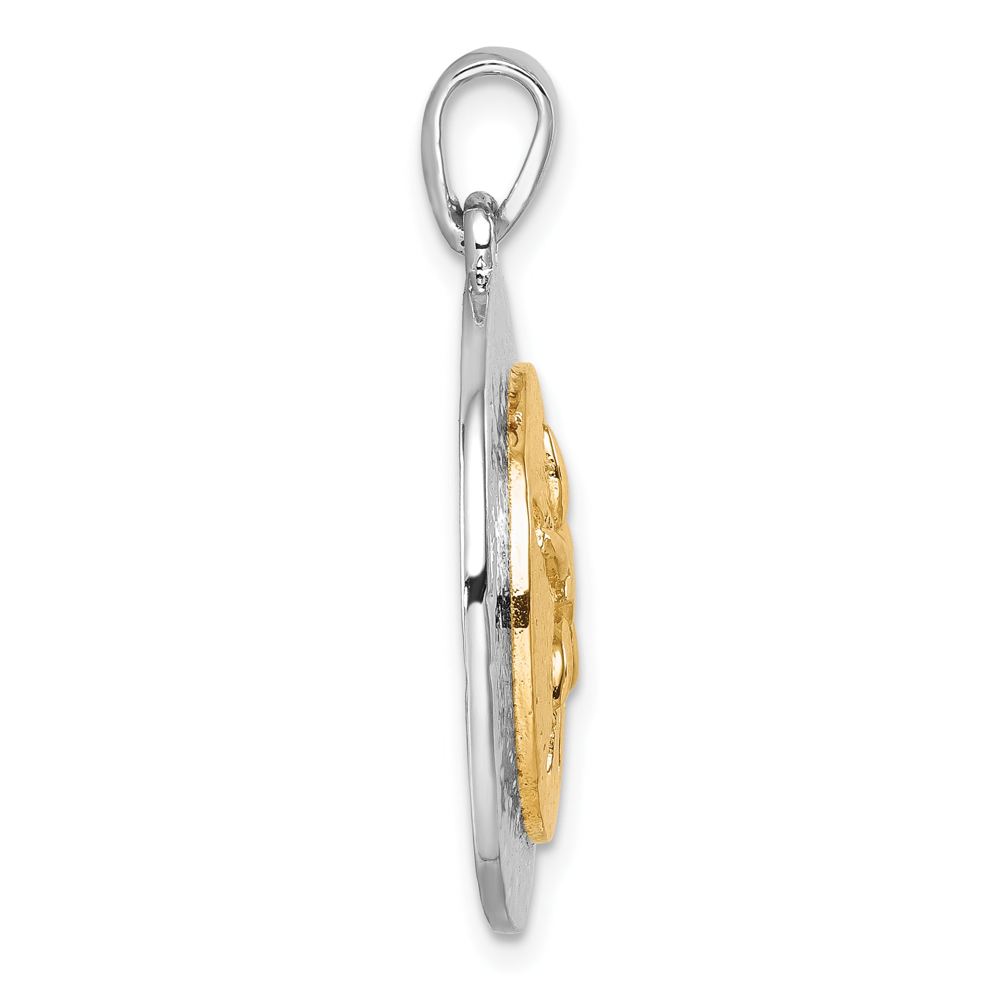 Sterling Silver Rhodium-plated Gold-tone Textured Sand Dollar Pendant Secondary image