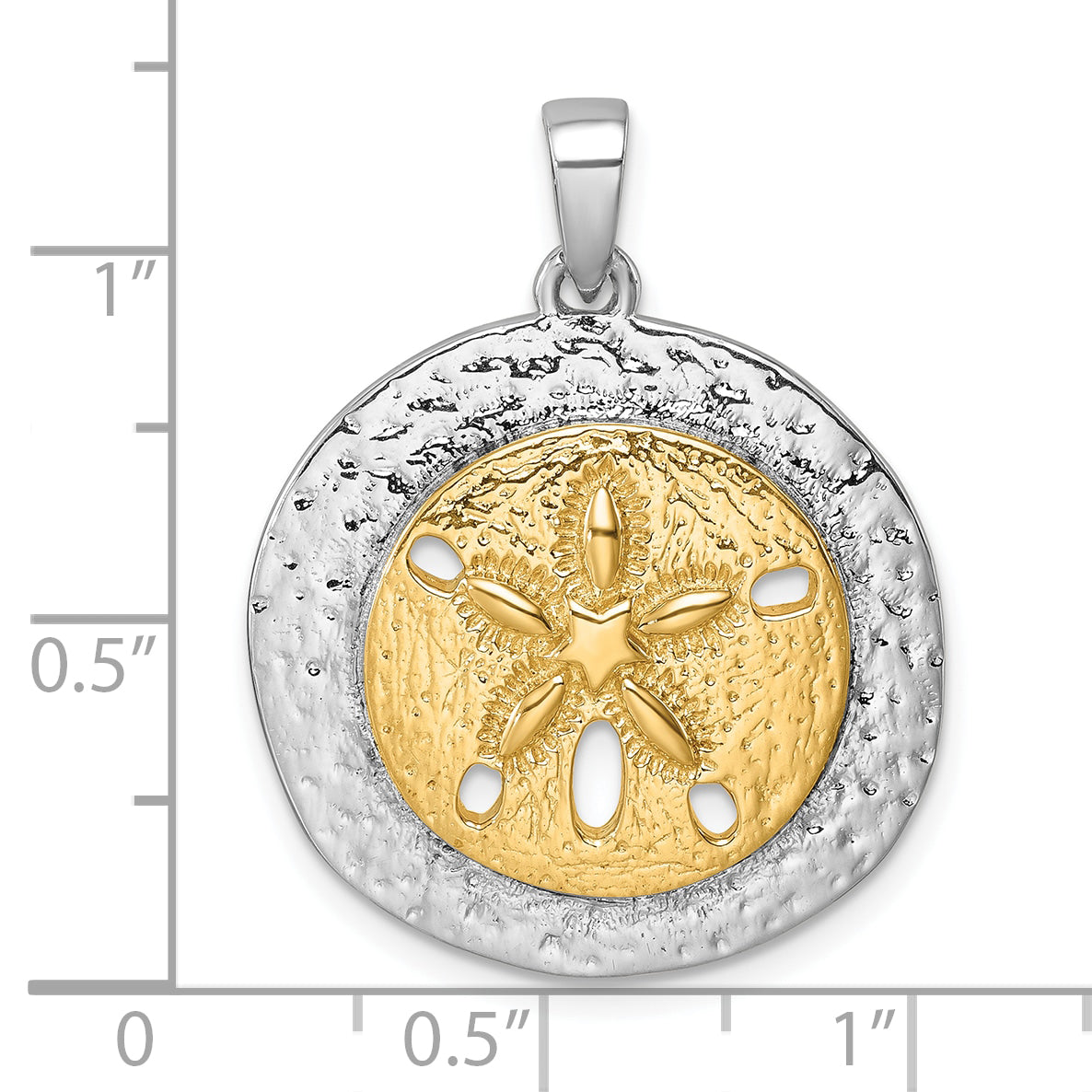 Sterling Silver Rhodium-plated Gold-tone Textured Sand Dollar Pendant