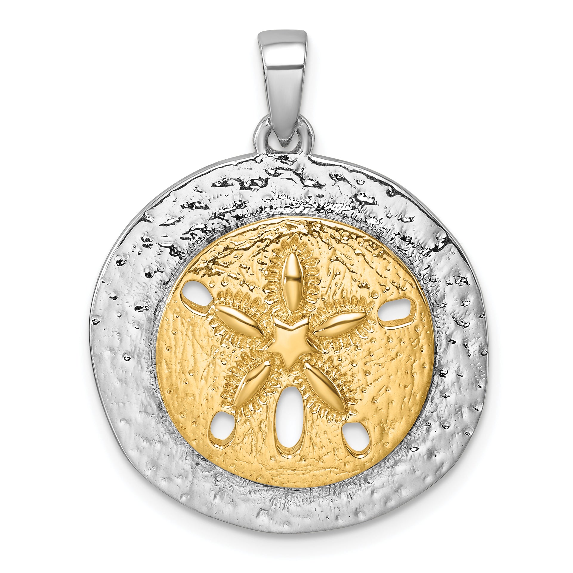 Sterling Silver Rhodium-plated Gold-tone Textured Sand Dollar Pendant Main image