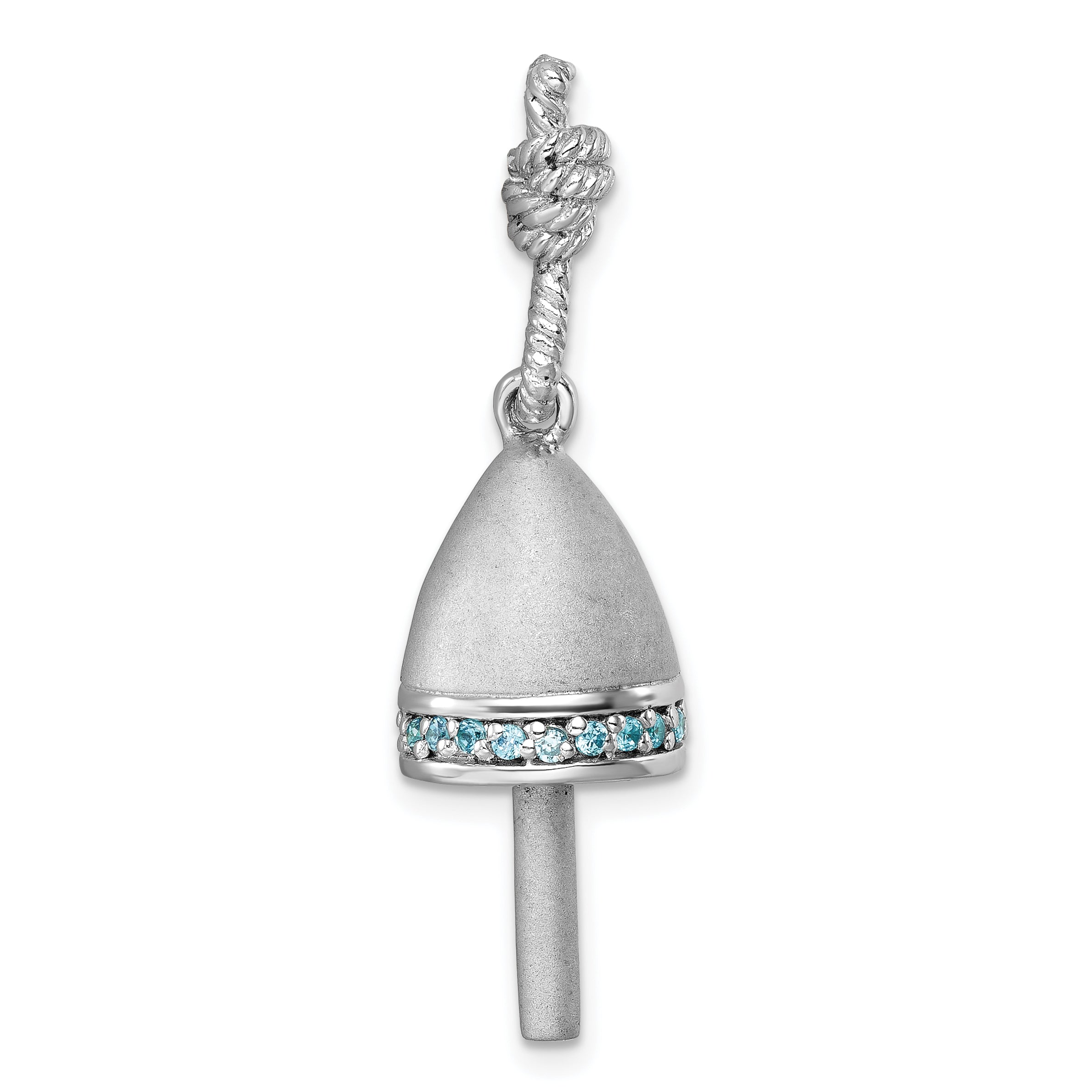Sterling Silver Rhodium-Plated Brushed Blue CZ Buoy Pendant Secondary image