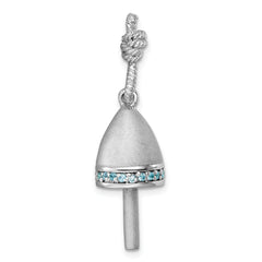 Sterling Silver Rhodium-Plated Brushed Blue CZ Buoy Pendant