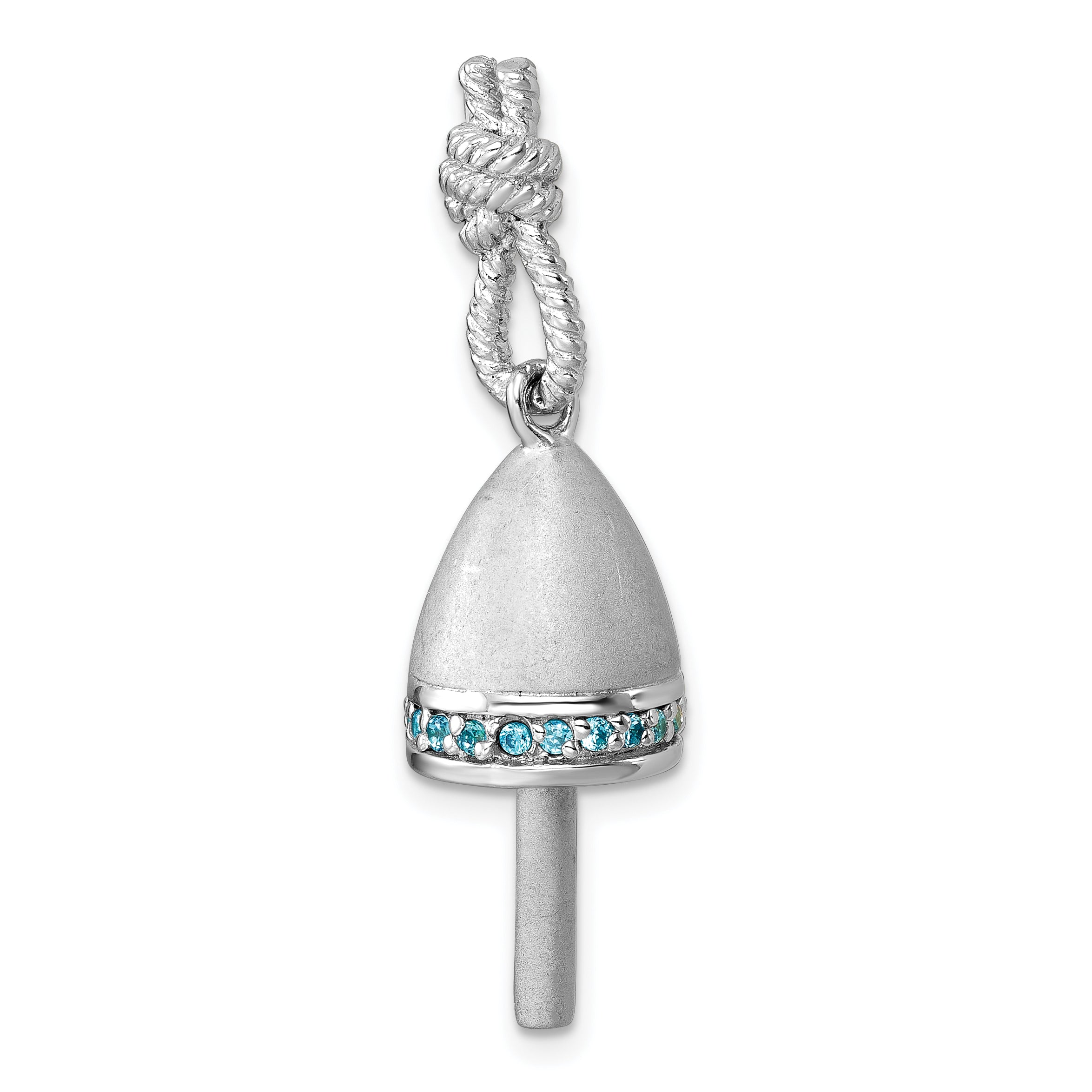 Sterling Silver Rhodium-Plated Brushed Blue CZ Buoy Pendant