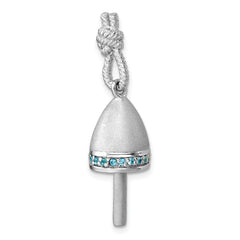 Sterling Silver Rhodium-Plated Brushed Blue CZ Buoy Pendant