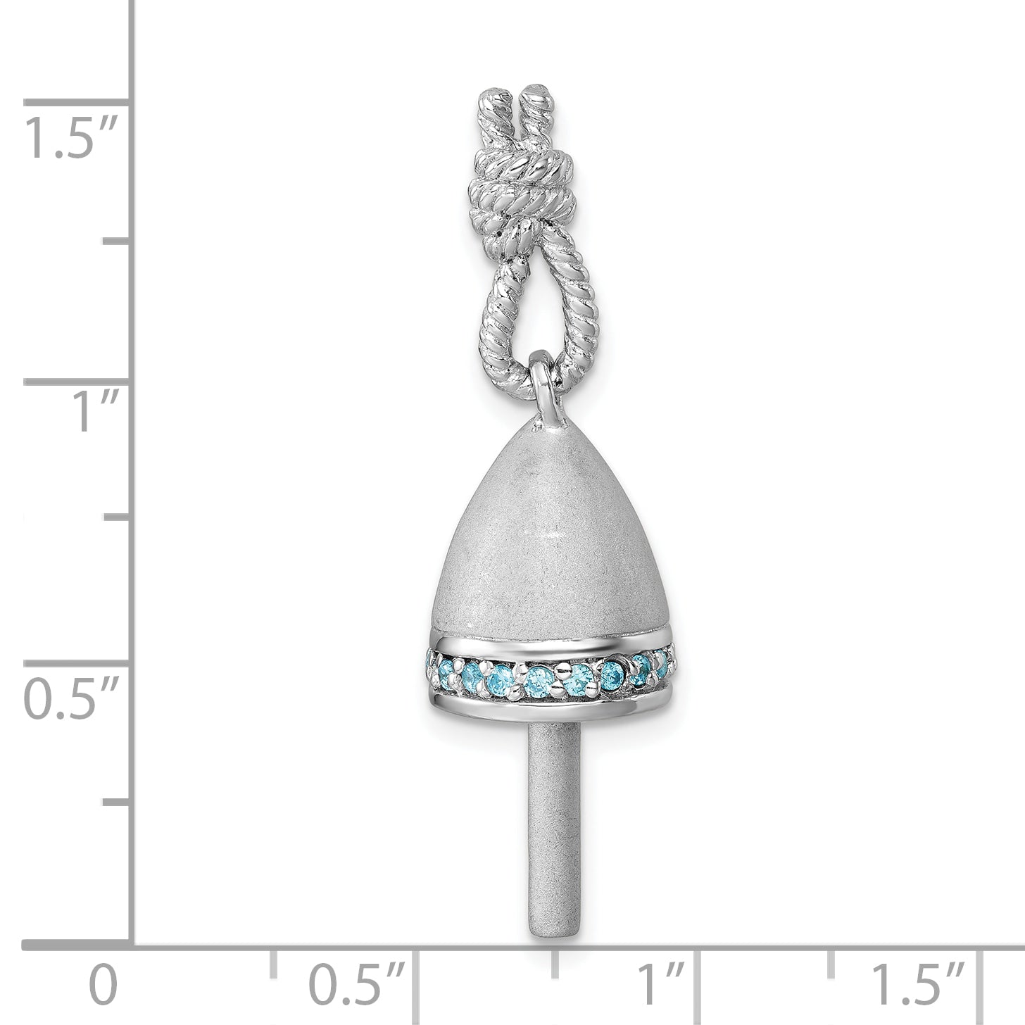 Sterling Silver Rhodium-Plated Brushed Blue CZ Buoy Pendant