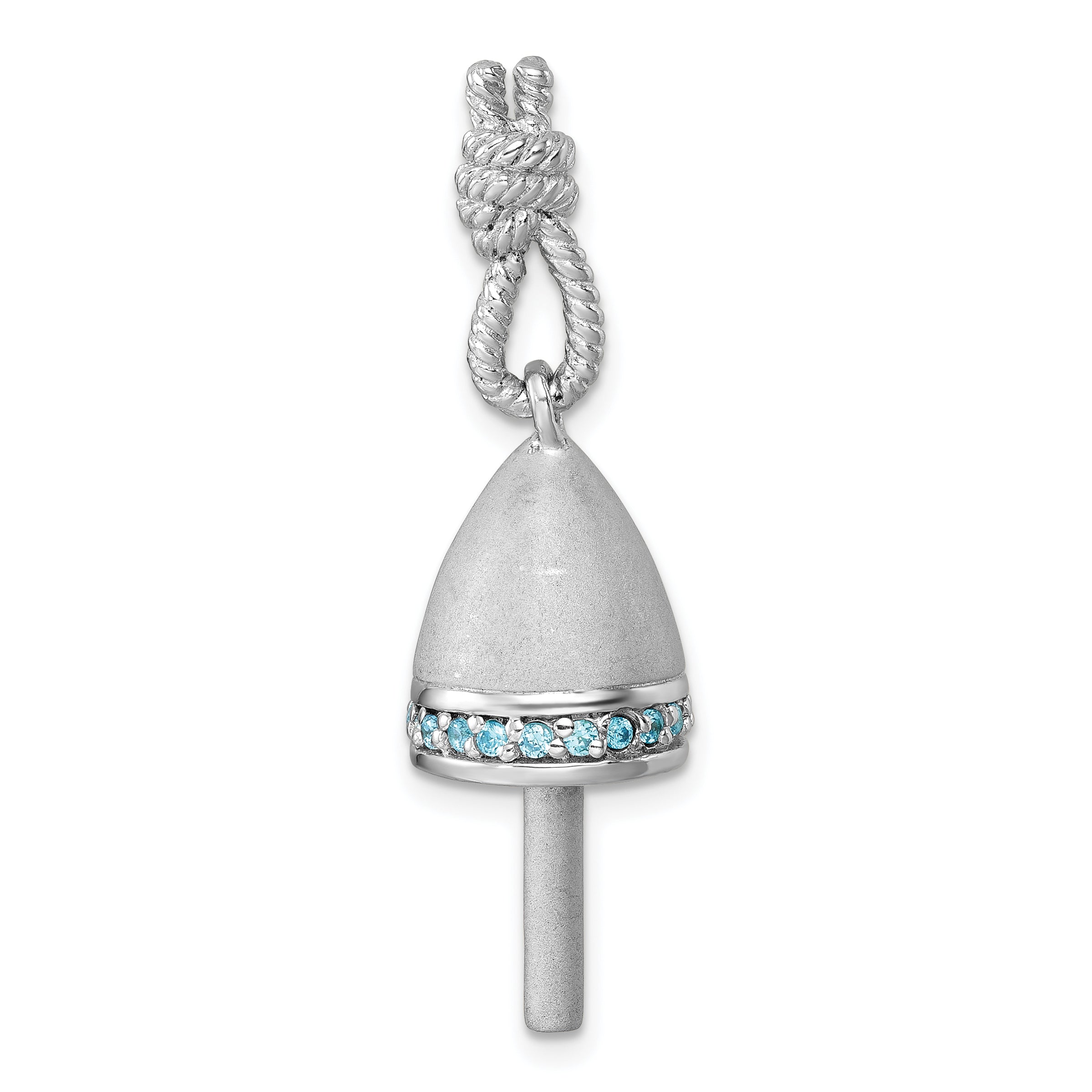 Sterling Silver Rhodium-Plated Brushed Blue CZ Buoy Pendant Main image