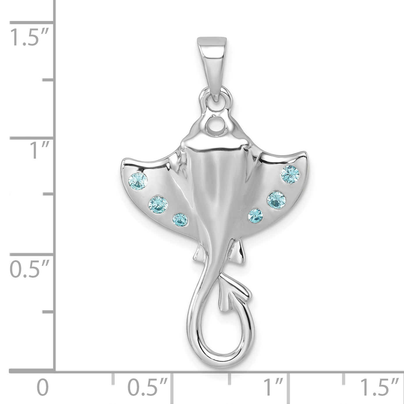 Sterling Silver Rhodium-plated Polished CZ Sting Ray Pendant