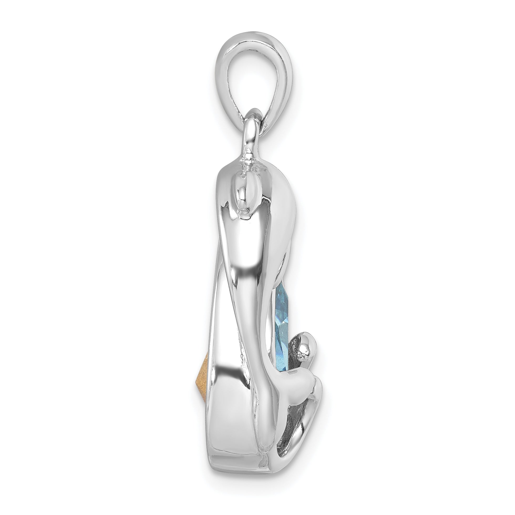 Sterling Silver Rhodium-plated Polished Crystal Dolphin Pendant Secondary image