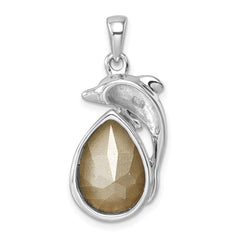 Sterling Silver Rhodium-plated Polished Crystal Dolphin Pendant