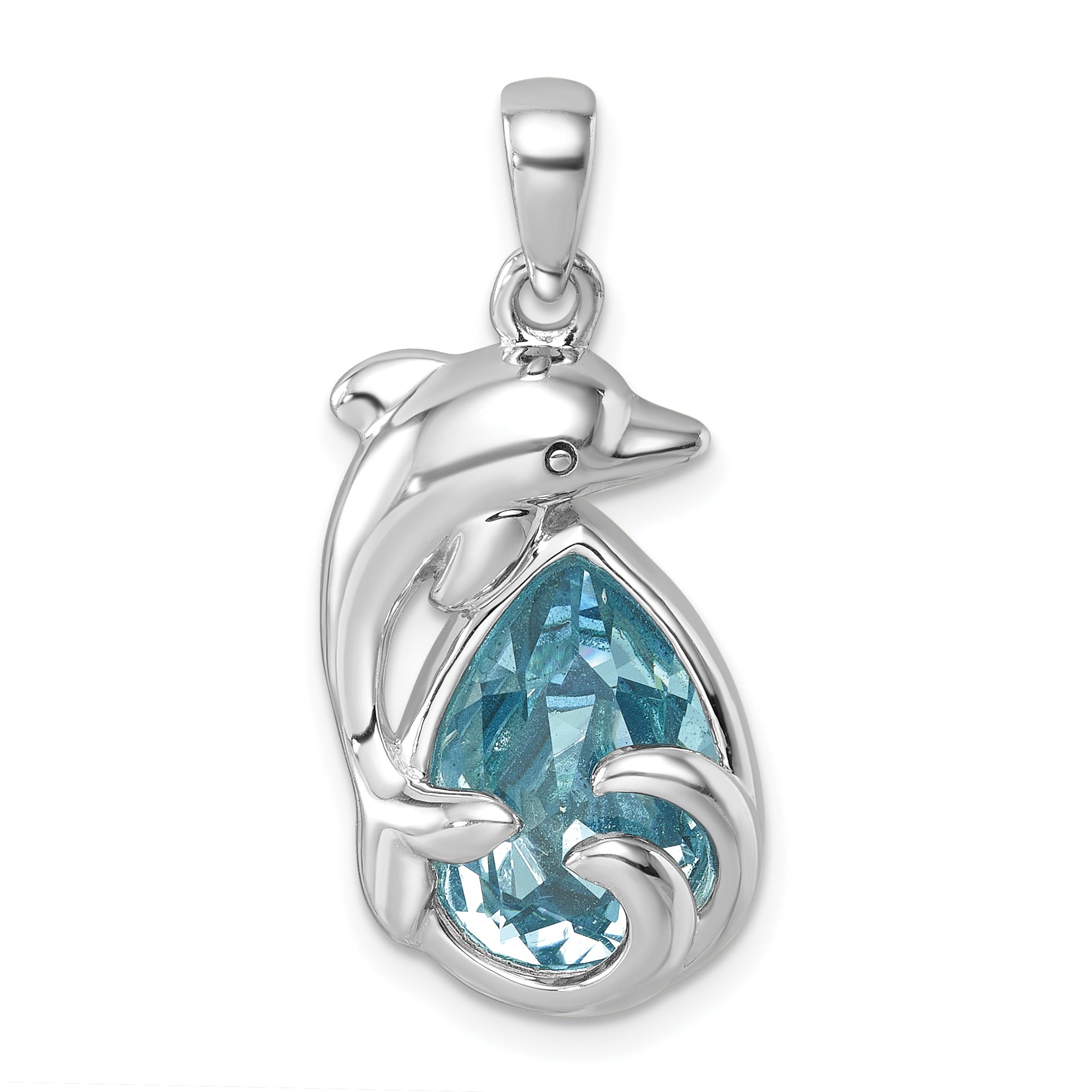 Sterling Silver Rhodium-plated Polished Crystal Dolphin Pendant Main image