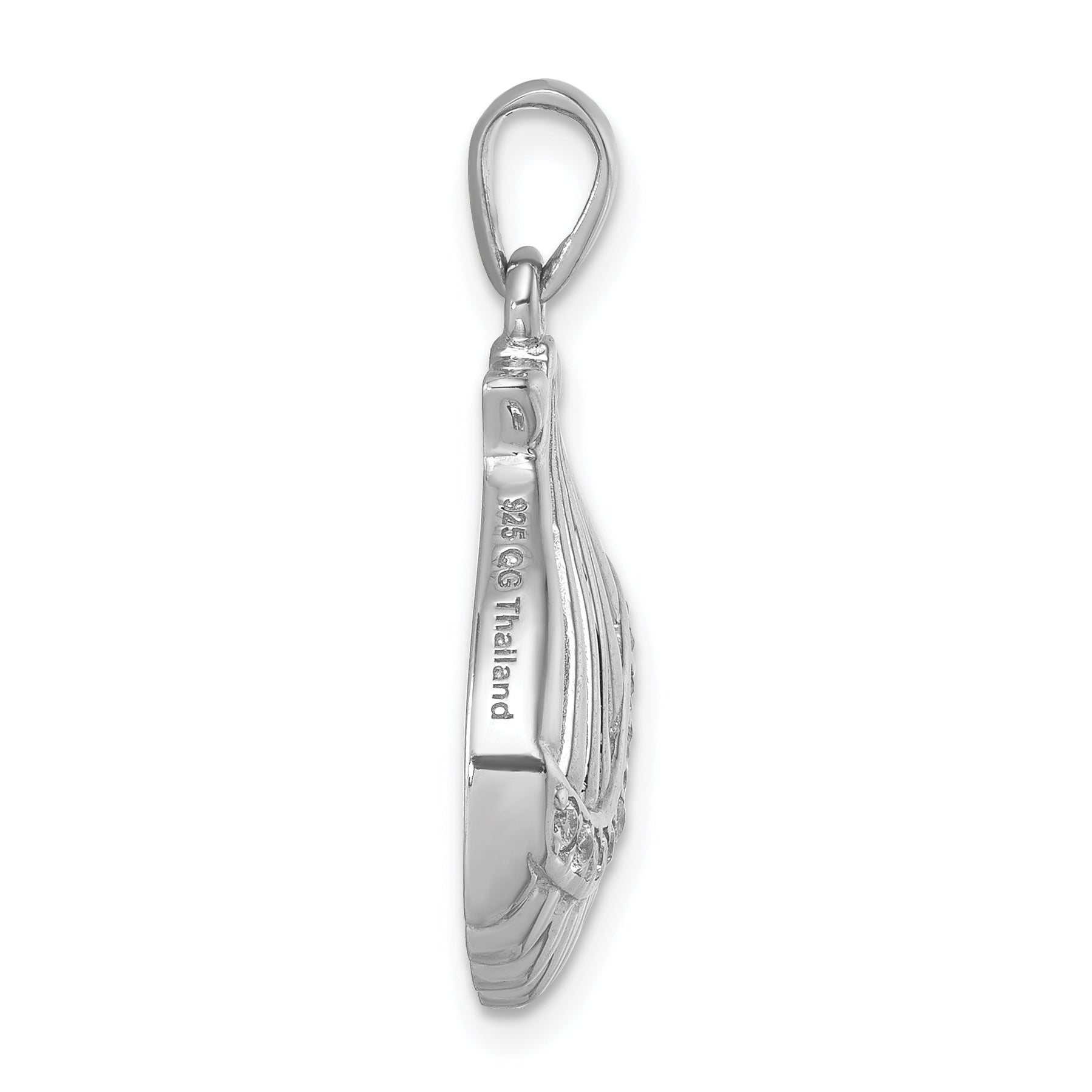 Sterling Silver Rhodium-plated Polished CZ Scallop Shell Pendant Secondary image
