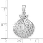 Sterling Silver Rhodium-plated Polished CZ Scallop Shell Pendant