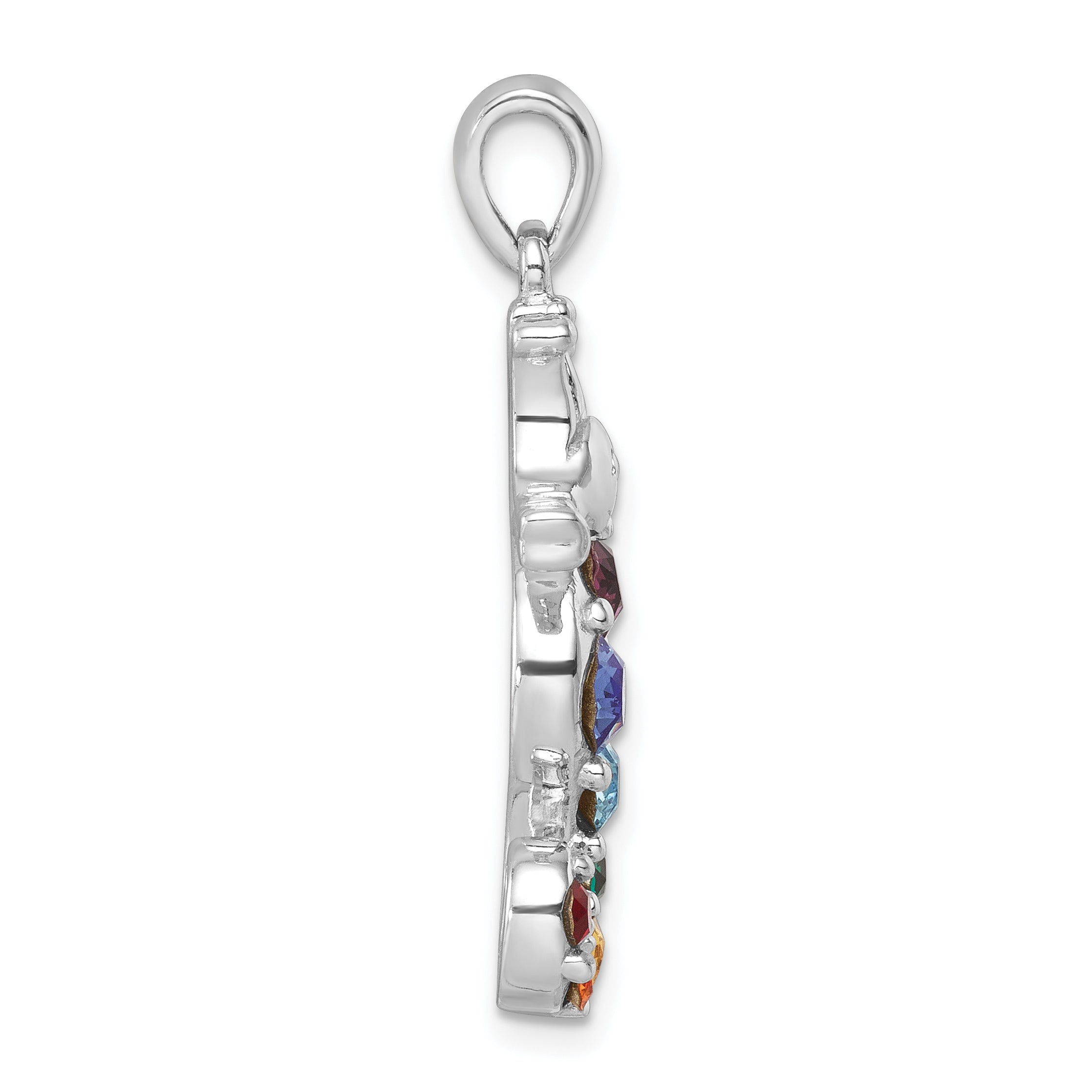 Sterling Silver Rhodium-plated Polished Multi-Color Crystal Seahorse Pendant Secondary image