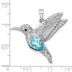 Sterling Silver Rhodium-plated Polished Crystal Hummingbird Pendant