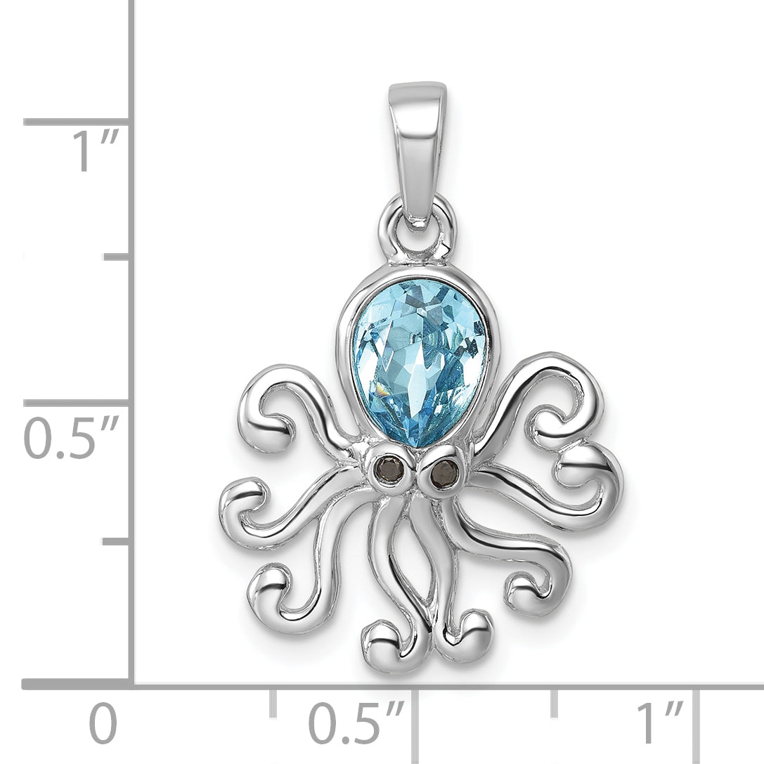 Sterling Silver Rhodium-plated Polished Crystal Octopus Pendant
