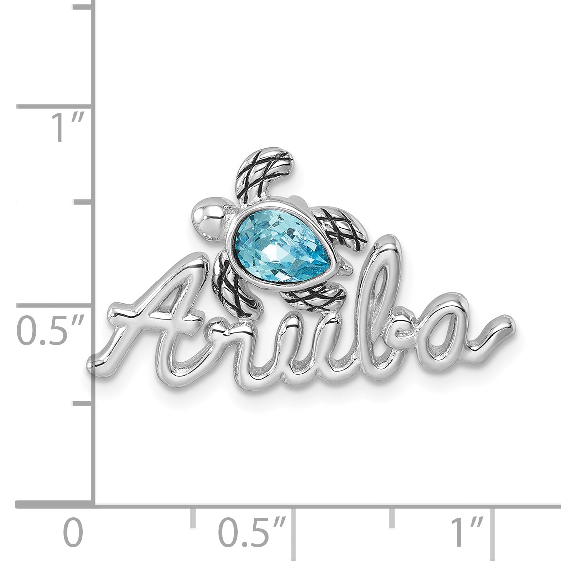 Sterling Silver Rhodium-Plated Blue Crystal Turtle Aruba Pendant