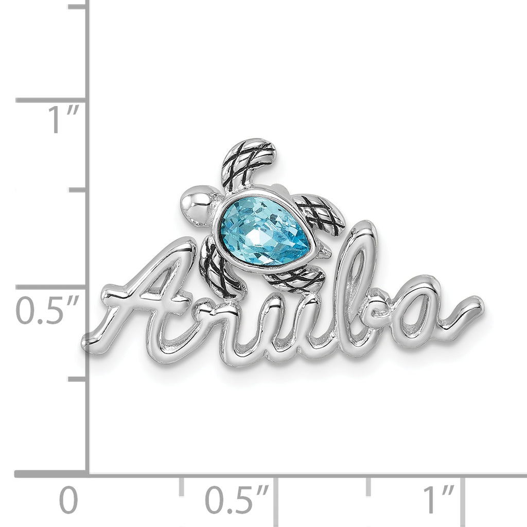 Sterling Silver Rhodium-Plated Blue Crystal Turtle Aruba Pendant