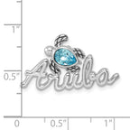 Sterling Silver Rhodium-Plated Blue Crystal Turtle Aruba Pendant