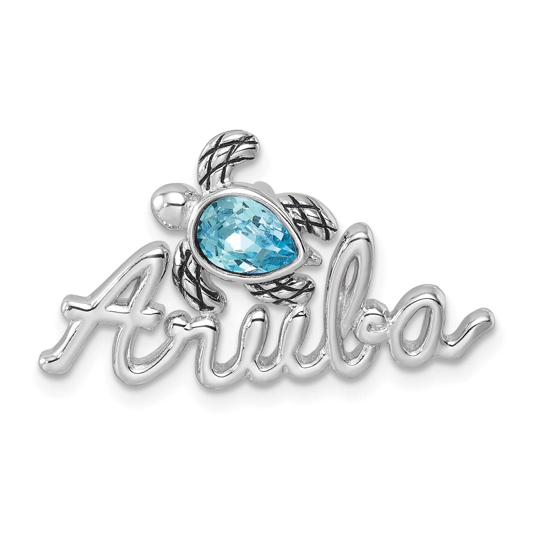Sterling Silver Rhodium-Plated Blue Crystal Turtle Aruba Pendant Main image