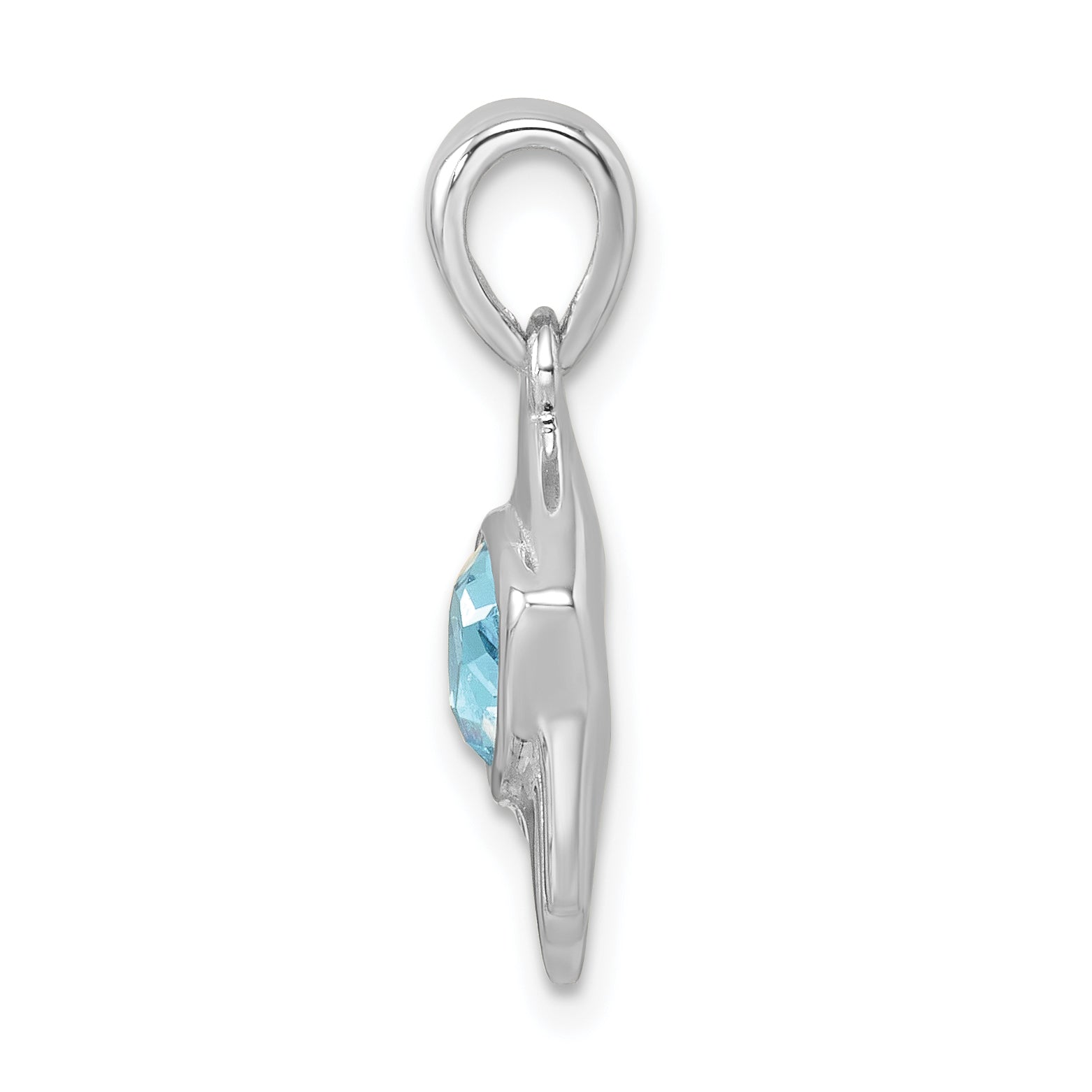 Sterling Silver Rhodium-plated Polished Crystal Angel Fish Pendant Secondary image
