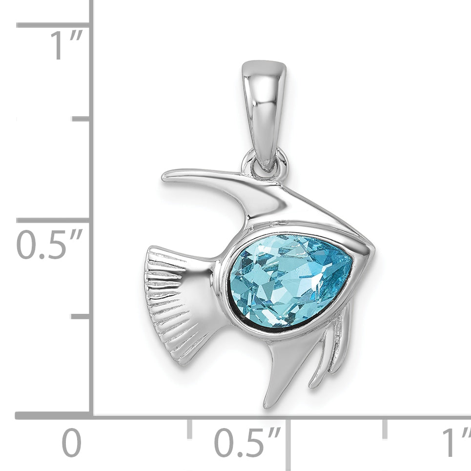 Sterling Silver Rhodium-plated Polished Crystal Angel Fish Pendant