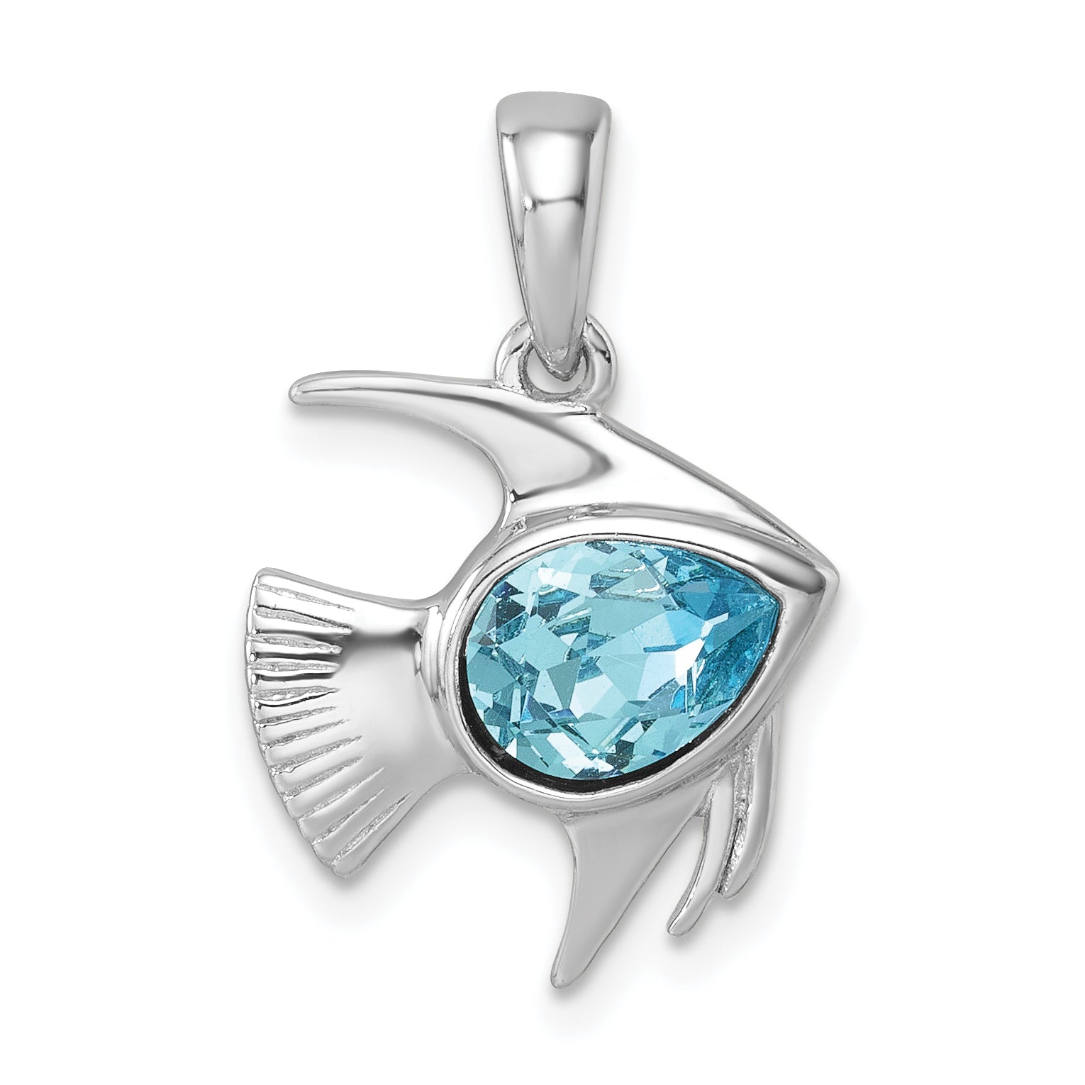 Sterling Silver Rhodium-plated Polished Crystal Angel Fish Pendant Main image