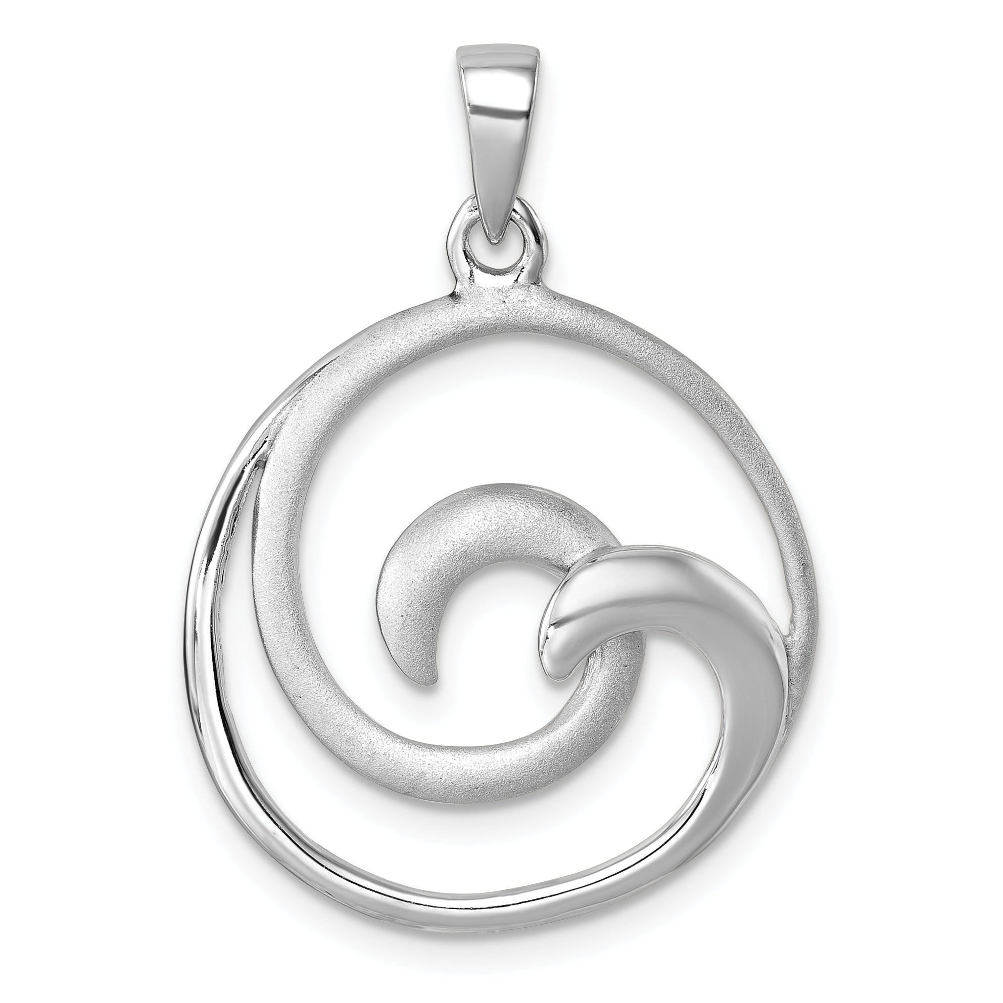 Sterling Silver Rhodium-Plated Polished and Brushed Double Wave Pendant Main image
