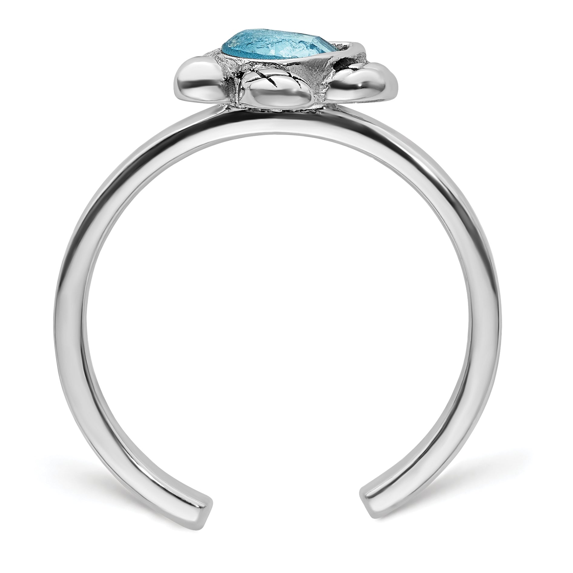 Sterling Silver Rhodium-plated Antiqued Adjustable Turtle Crystal Inlay Ring Secondary image