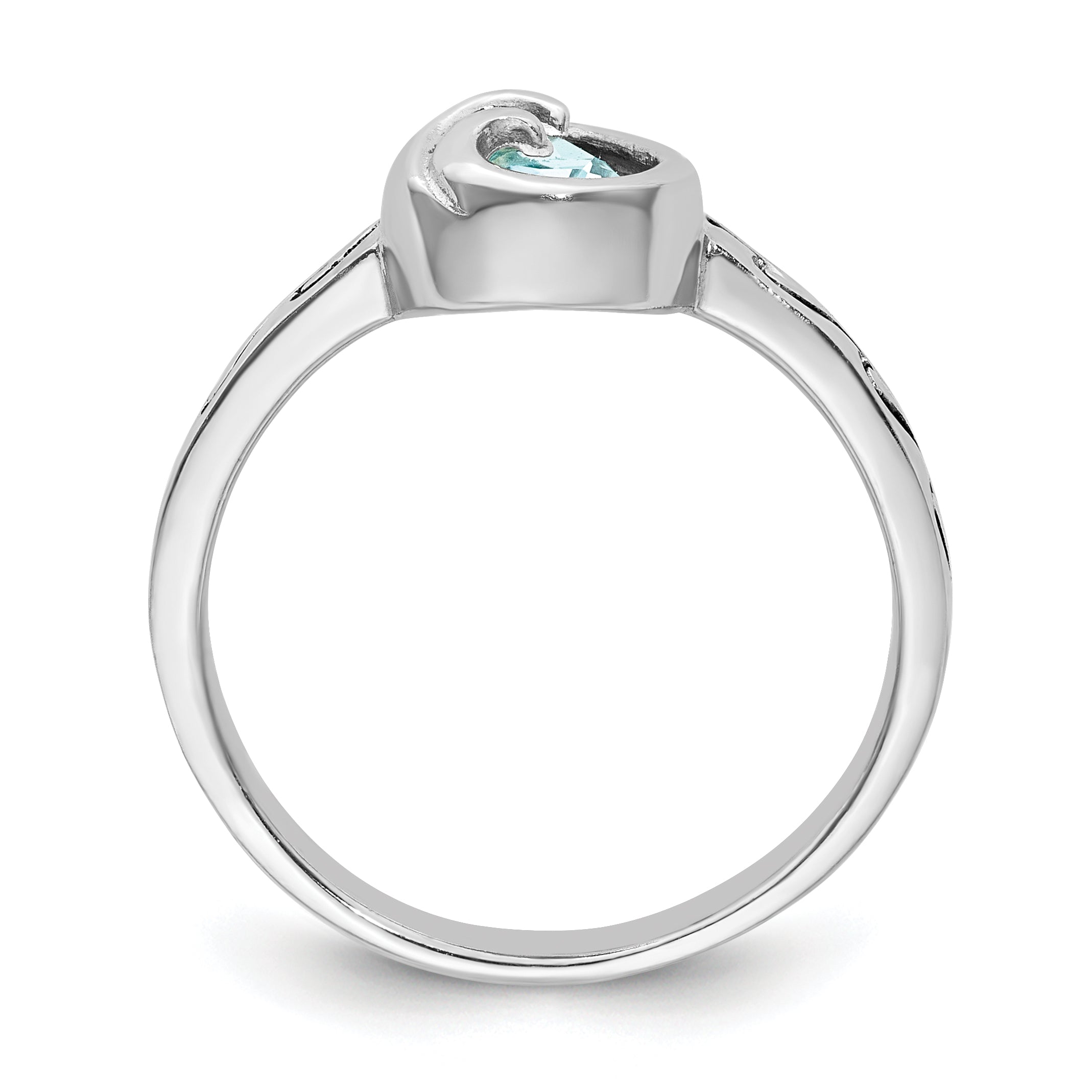 Sterling Silver Rhodium-Plated Polished Double Wave Crystal Inlay Ring Secondary image