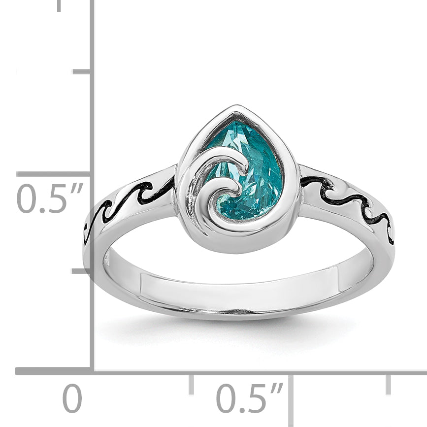 Sterling Silver Rhodium-Plated Polished Double Wave Crystal Inlay Ring