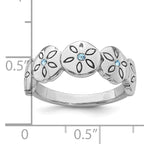 Sterling Silver Rhodium-plated Polished Blue Crystal 5 Sand Dollar Ring