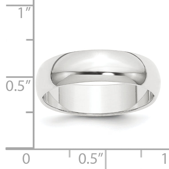 Platinum 6mm Half Round Featherweight Wedding Band Size 12